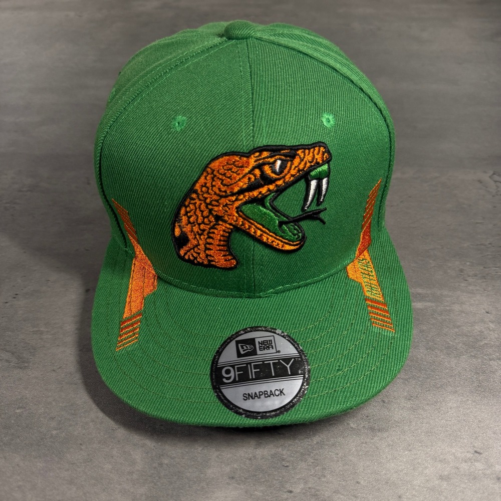 Vintage New Era Florida A&M Rattlers Snapback Hat FAMU Green Orange HBCU RARE